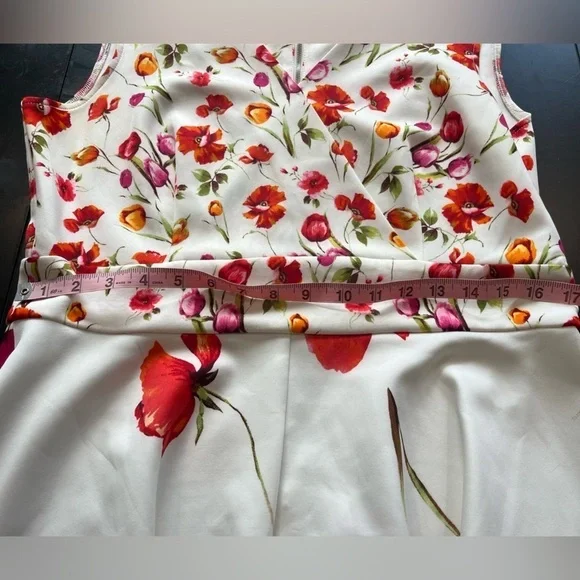 π GORGEOUS danny and nicole Cream/White Pink Floral Sleeveless Dress, size 16 - Picture 5 of 9